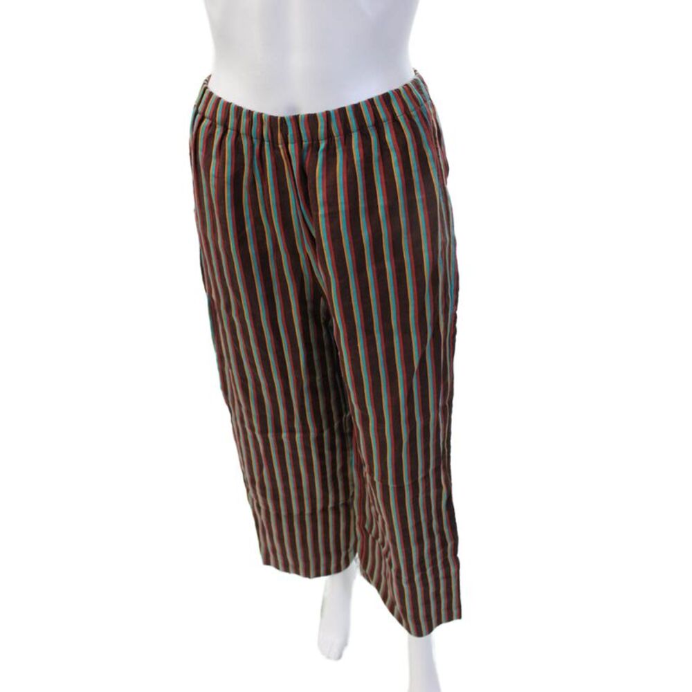 Aspesi Unisex Cropped Striped Brown Pants Bohemian Linen Viscose Size 40